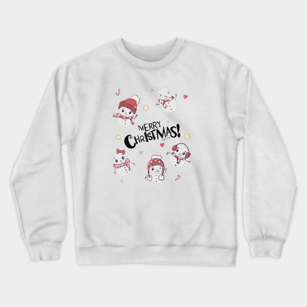 Merry Christmas with Cute Snowmen Crewneck Sweatshirt by KyasSan